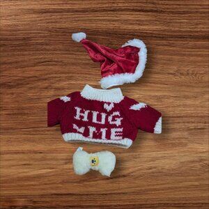 Build-A-Bear Red Knit "Hug Me" Sweater Santa Hat & Plush Bone Christmas BABW